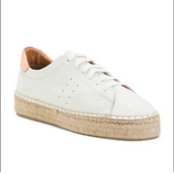 Dalson Anthropologie White Leather Espadrilles Sneakers Woven Made in Spain 10 - Picture 1 of 8